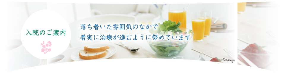 入院案内　栄養バランスをしっかり計算した安心安全すこやかな食生活を約束します