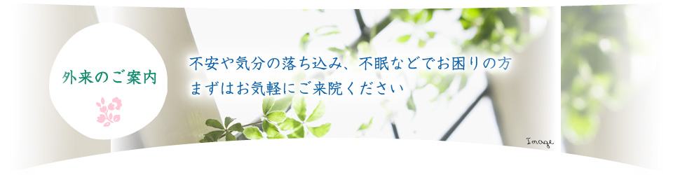 外来案内　簡単なカウンセリングから、まずはお気軽にご来院ください。